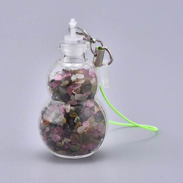 

PandaHall Transparent Glass Wishing Bottle Pendant Decoration, with Natural Tourmaline Chips inside, Plastic Plug, Nylon Cord and Iron...