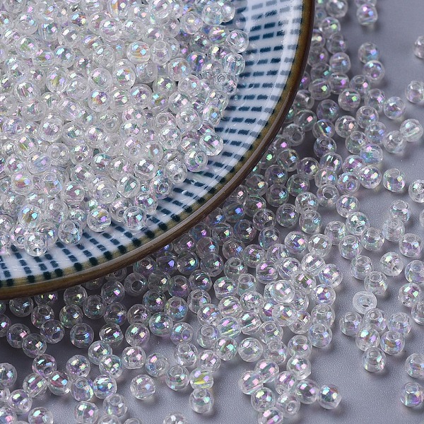 

PandaHall Eco-Friendly Transparent Acrylic Beads, Round, AB Color, Clear AB, 3mm, Hole: 1.5mm, about 42000~4500pcs/500g Acrylic Round White