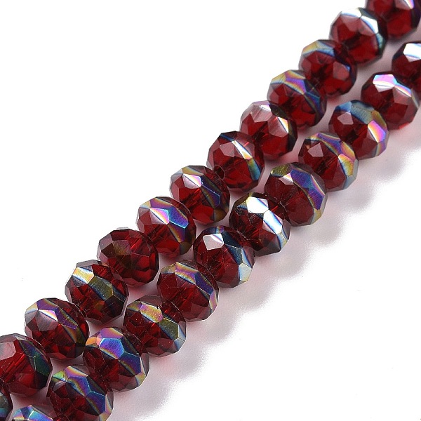 

PandaHall Transparent Electroplate Glass Beads Strands, Faceted, Rondelle, Half Rainbow Plated, Dark Red, 7.5~8x6.5mm, Hole: 1.4mm, about...