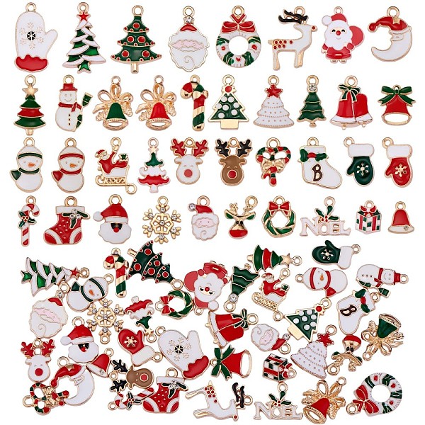 

PandaHall 38Pcs Christmas Alloy Enamel Pendants, with Rhinestone, Santa Claus & Snowflake & Christmas Tree & Reindeer/Stag, for Jewelry..., Multicolor