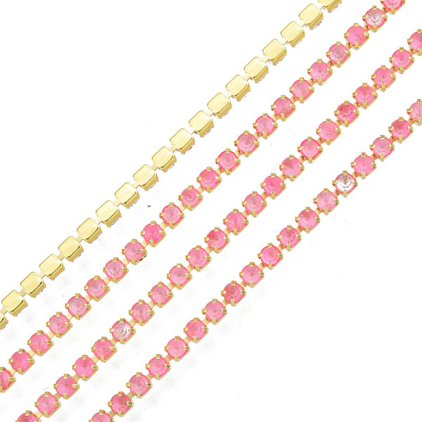 

PandaHall Brass Rhinestone Strass Chains, Rhinestone Cup Chain, Imitate Luminous Style, Raw(Unplated), Light Rose, 2x2mm, about 23.62 Feet..., Pink