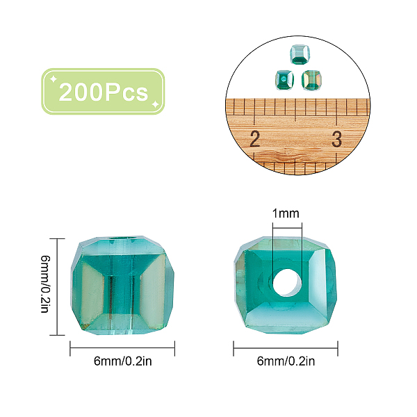 

PandaHall SUNNYCLUE 1 Box About 200Pcs Crystal Cube Bead Turquoise Green Glass Square Faceted Beads Quartz Loose Seed Spacers AB Color...