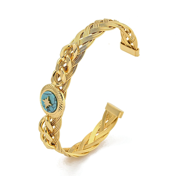 

PandaHall Synthetic Turquoise Open Cuff Bangles, 304 Stainless Steel Braided Bangles for Women, Inner Diameter: 1-7/8x2-1/2 inch(4.7x6.3cm)...