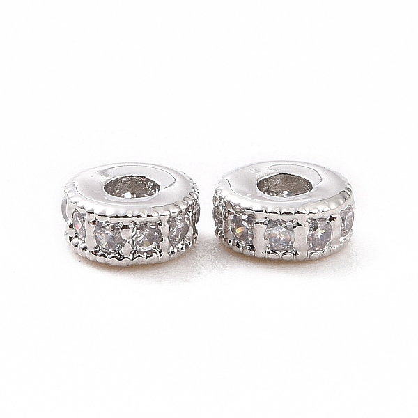 

PandaHall Brass Micro Pave Cubic Zirconia Beads, Flat Round, Platinum, 4x2mm, Hole: 1mm Brass+Cubic Zirconia Flat Round Clear