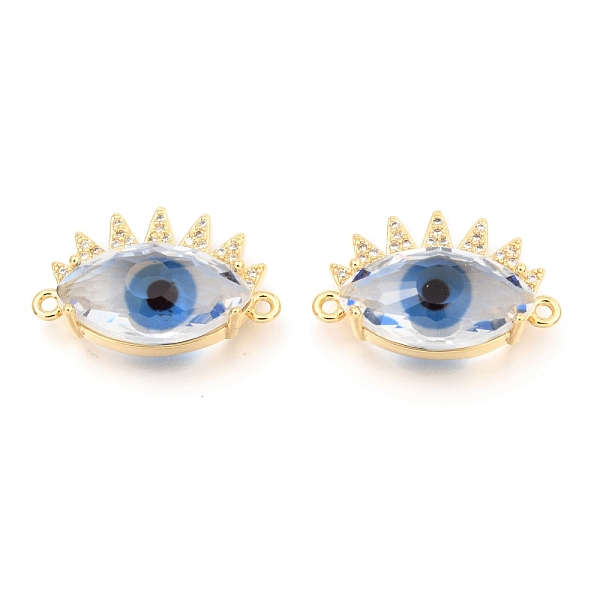 

PandaHall Brass Micro Pave Clear Cubic Zirconia Links Connectors, with Glass, Long-Lasting Plated, Eye, Real 18K Gold Plated, Royal Blue...