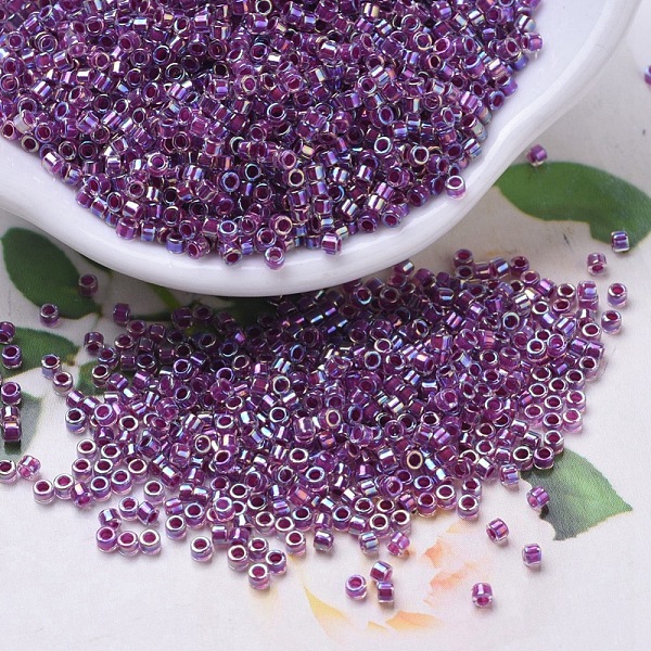 

PandaHall MIYUKI Delica Beads, Cylinder, Japanese Seed Beads, 11/0, (DB0056) Raspberry Lined Crystal AB, 1.3x1.6mm, Hole: 0.8mm, about..., Purple