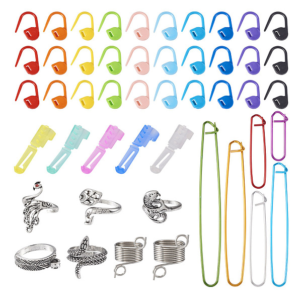 

PandaHall DIY Knitting Tool Sets, including Yarn Stitch Holders, Yarn Guide Finger Holder, Knitting Stitch Marker, Knitting Thimbles, Safety..., Multicolor