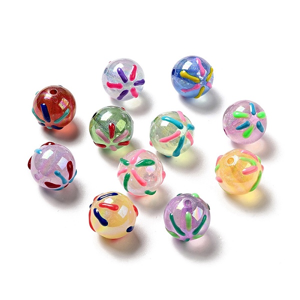 

PandaHall Acrylic Beads, AB Color Plated, with Enamel, Round with Firework, Mixed Color, 19.5x20mm, Hole: 3mm Acrylic Round Multicolor