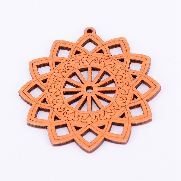 

PandaHall Wood Big Pendants, Flower, Chocolate, 62x60x3mm, Hole: 2mm Wood Flower Brown