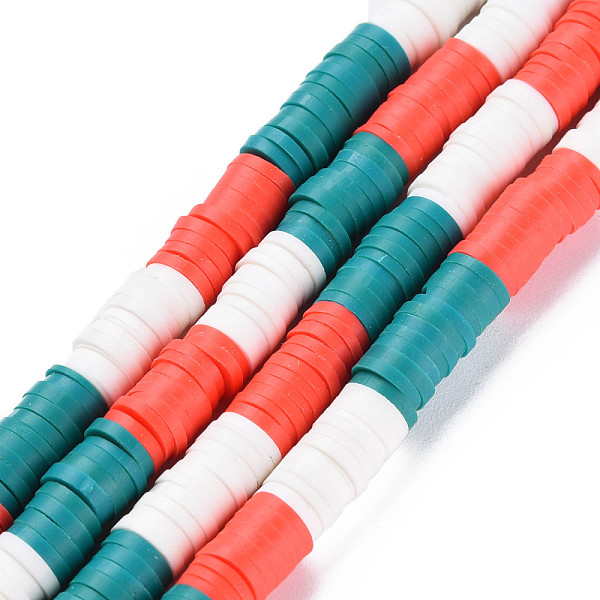 

PandaHall Fixed 3 Color Handmade Polymer Clay Bead Strands, Heishi Beads, Disc/Flat Round, Orange Red & Teal & White, 6x0.3~1.5mm, Hole..., Multicolor