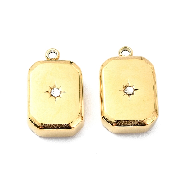 

PandaHall 304 Stainless Steel Pendants, with Rhinestone, Rectangle Charm, Real 14K Gold Plated, 15x9x4.5mm, Hole: 1.2mm Stainless..., Clear