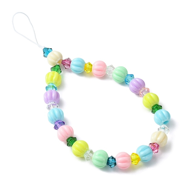 

PandaHall Pumpkin Acrylic Beaded Mobile Straps, Nylon Thread Mobile Accessories Decoration, Colorful, 21.5cm Acrylic
