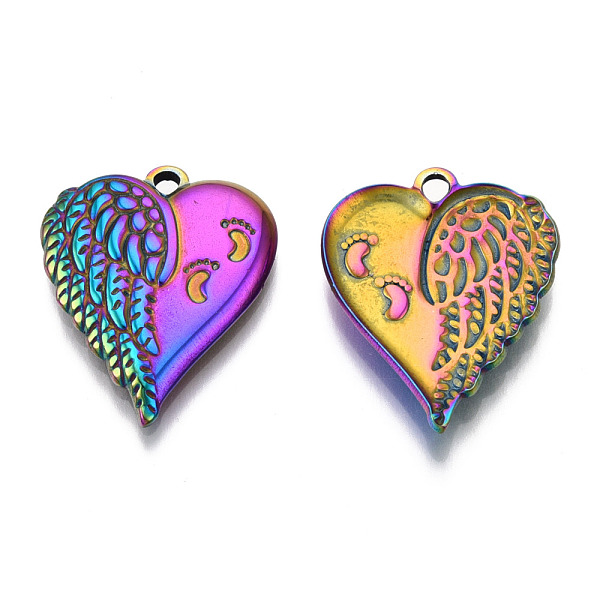 

PandaHall 201 Stainless Steel Pendants, Heart Charm with Footprint, Rainbow Color, 28x21.5x3mm, Hole: 2mm 201 Stainless Steel Heart