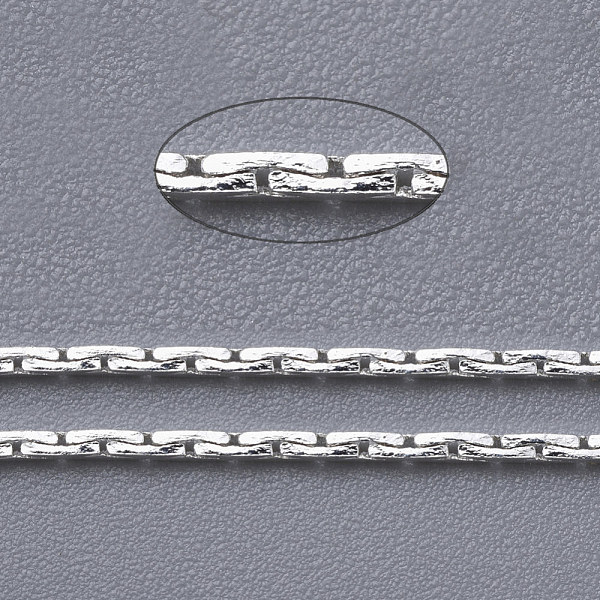 

PandaHall Brass Coreana Chains, Unwelded, with Card Paper, Cadmium Free & Lead Free, Silver Color Plated, 0.9x0.6mm Brass