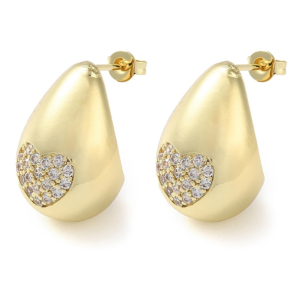 

PandaHall Teardrop with Heart Brass Micro Pave Clear Cubic Zirconia Stud Earrings, Long-Lasting Plated, Lead Free & Cadmium Free, Real 18K...