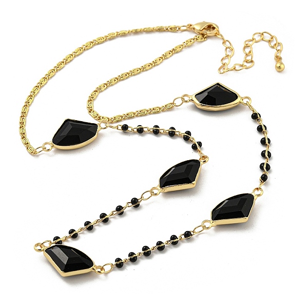 

PandaHall Faceted Fan Glass Beads Bib Necklaces, Brass Chain Neckalces, Golden, 16.06 inch(40.8cm) Brass