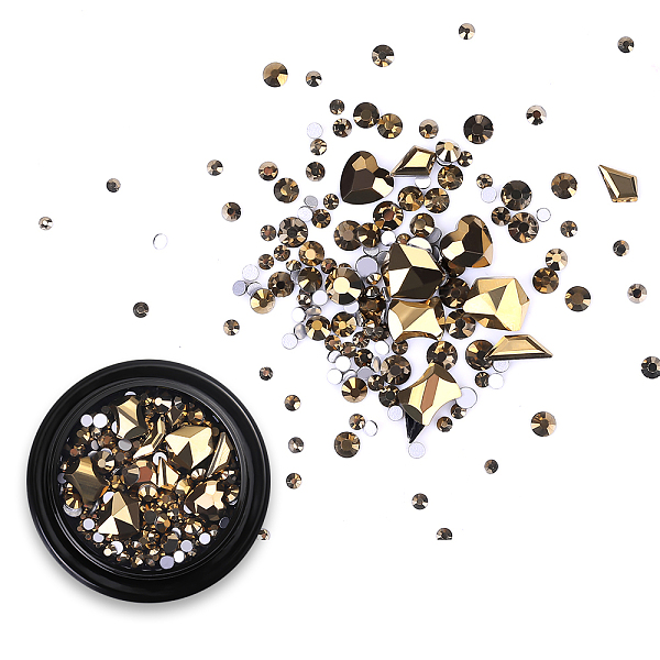 

PandaHall Glass Rhinestone Cabochons, Nail Art Decoration Accessories, Mixed Shapes, Aurum, Box: 4cm Rhinestone Mixed Shapes Gold