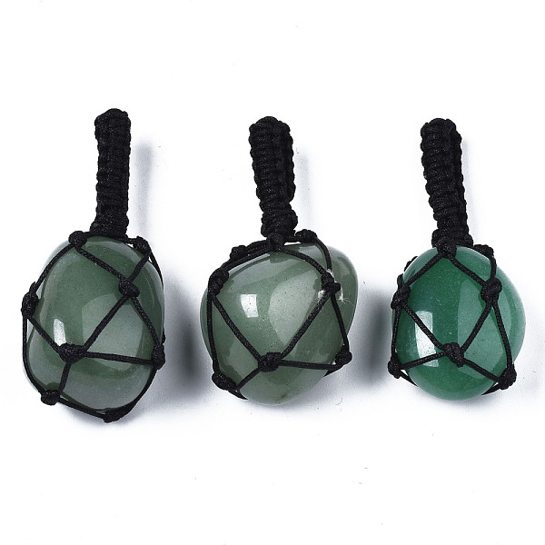 

PandaHall Natural Green Aventurine Pendants, with Woven TaiWan Nylon Thread, Nuggets, 40~60x20~27x12~24mm, Hole: 10~16mm Green Aventurine...