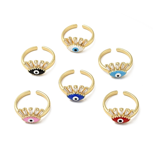 

PandaHall Enamel Horse Eye Open Cuff Ring with Clear Cubic Zirconia, Gold Plated Brass Jewelry for Wome, Lead Free & Cadmium Free, Mixed..., Multicolor