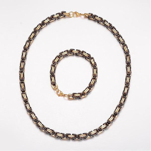 

PandaHall 201 Stainless Steel Jewelry Sets, Byzantine Chain Necklaces and Bracelets, Gunmetal & Golden, 23.62 inch(600mm), 9 inch(230mm) 201...