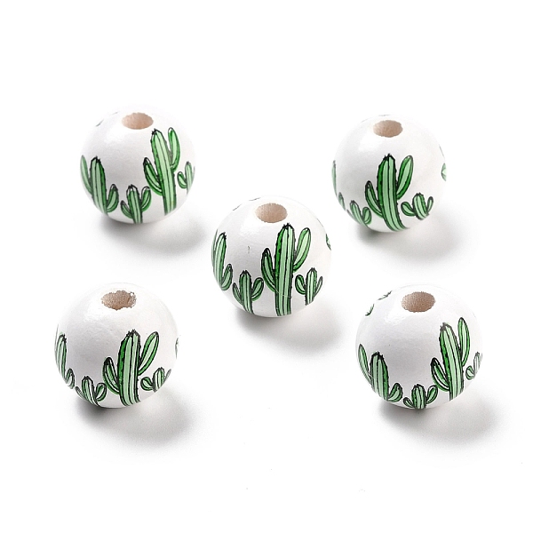 

PandaHall Spray Painted European Schima Wood Beads, Large Hole Beads, Round, Dark Sea Green, Cactus Pattern, 16mm, Hole: 4.3mm Wood Cactus