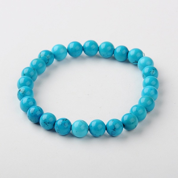

PandaHall Natural Howlite Beads Bracelets, Dyed & Heated, with Elastic Fibre Wire, Deep Sky Blue, 58mm Howlite Blue