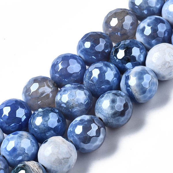 

PandaHall Natural Agate Beads Strands, Pearl Luster Plated, Faceted, Round, Medium Slate Blue, 12mm, Hole: 1.6mm, about 32~34pcs/strand...