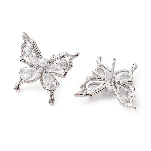 

PandaHall Butterfly Brass Stud Earrings, with Clear Cubic Zirconia, Long-Lasting Plated, Lead Free & Cadmium Free, Platinum, 16.5x17.5mm...