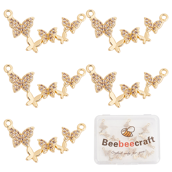 

PandaHall Beebeecraft 6Pcs/Box Butterfly Connector Charms 18K Gold Plated Cubic Zircon Butterfly Links for DIY Jewelry Bracelet Necklace..., Clear