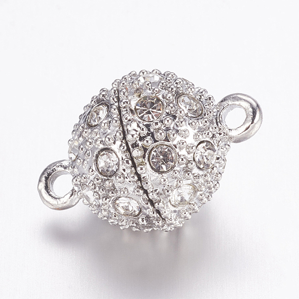 

PandaHall Alloy Rhinestone Magnetic Clasps with Loops, Round, Platinum, 19x12mm, Hole: 2mm Alloy+Rhinestone Round Clear