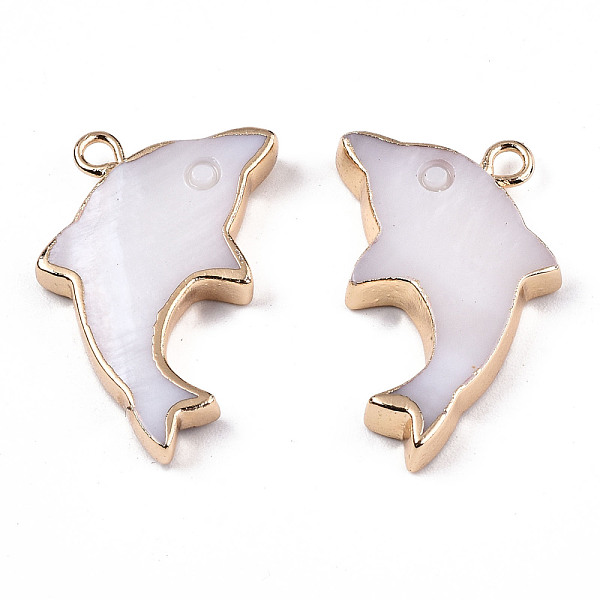 

PandaHall Natural Freshwater Shell Pendants, with Iron Loops, Brass Edge Golden Plated, Dolphin, Rosy Brown, 25x14x3mm, Hole: 1.8mm...