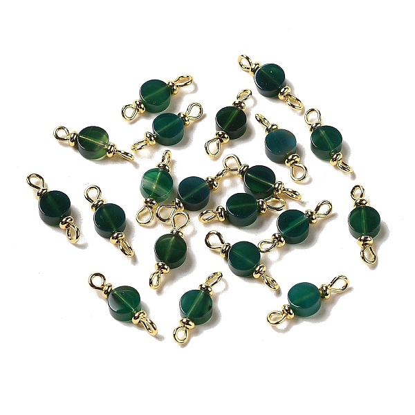 

PandaHall Dyed Natural Green Agate Connector Charms, Flat Round Links with Real 18K Gold Plated Brass Double Loops, 17x6x3mm, Hole: 1.5mm...