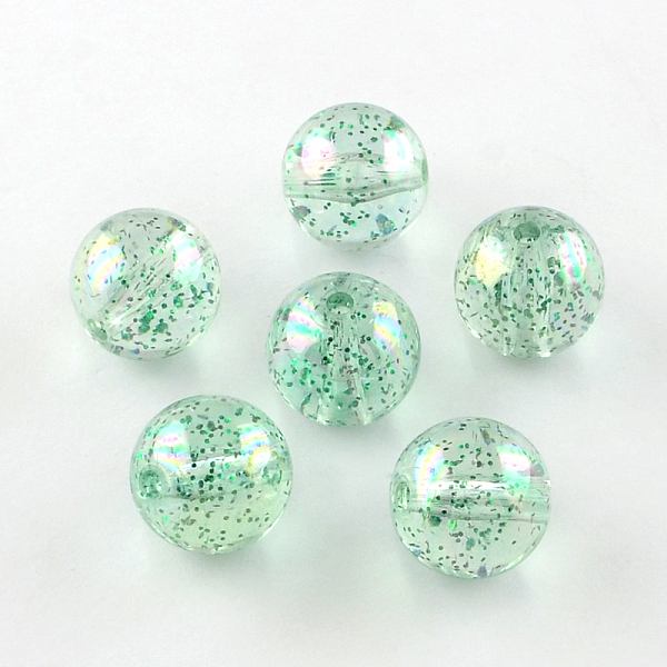 

PandaHall Round AB Color Transparent Acrylic Beads, with Colorful Glitter Powder, Pale Green, 10mm, Hole: 2mm, about 857pcs/500g Acrylic...