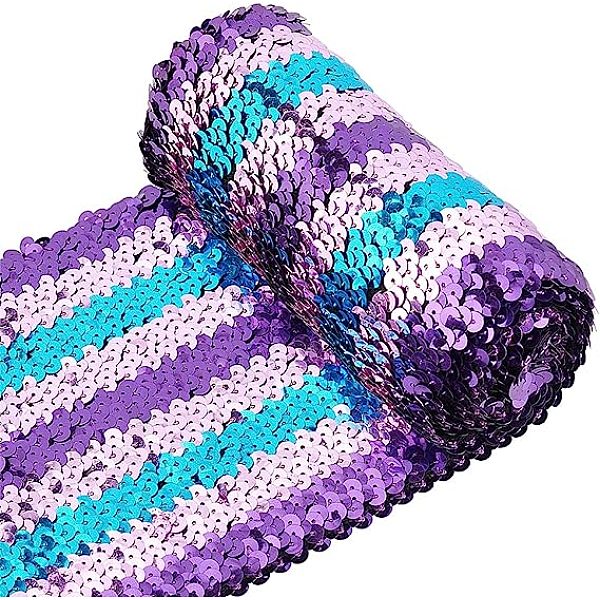 

PandaHall Tricolor Plastic Paillette Elastic Trim, Sequins Ribbon, Ornament Accessories, Purple, 155x2mm, about 2.19 Yards(2m)/Roll Plastic...