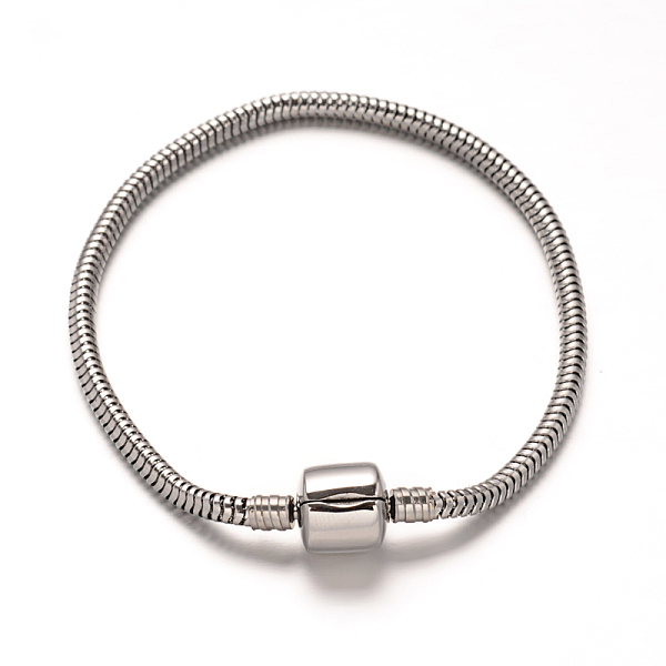 

PandaHall 304 Stainless Steel European Style Round Snake Chains Bracelet Making, with European Clasps, Stainless Steel Color, 190x3mm...