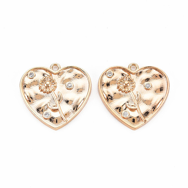 

PandaHall Brass Micro Pave Clear Cubic Zirconia Pendants, Nickel Free, Heart with Daisy, Real 18K Gold Plated, 20x20x2.5mm, Hole: 1.5mm...
