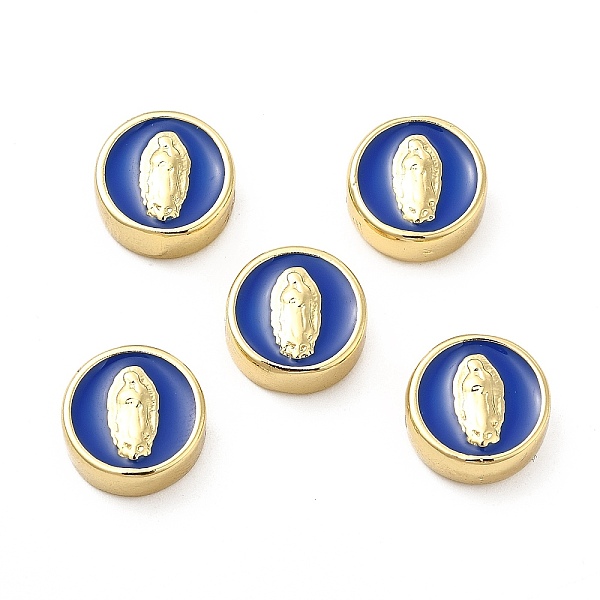 

PandaHall Brass Enamel Beads, Flat Round with Virgin Mary, Real 18K Gold Plated, Royal Blue, 11x5mm, Hole: 2mm Brass+Enamel Flat Round