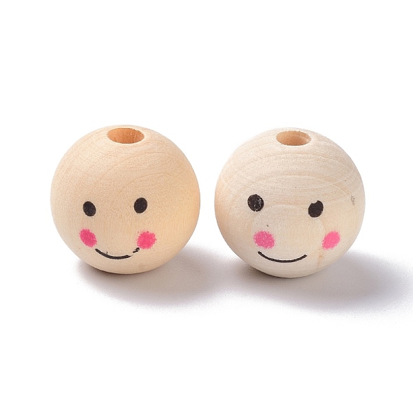 

PandaHall (Defective Closeout Sale: Imprinted), Natural Wood Beads, Large Hole Beads, Round with Smile Face, PapayaWhip, 19x18mm, Hole: 4mm..., Orange