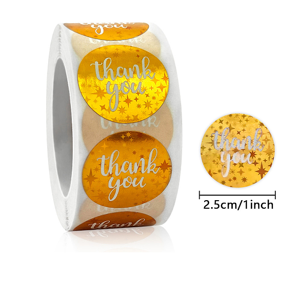 

PandaHall Self-Adhesive Paper Thank You Roll Stickers, Laser Style Round Dot Gift Tag Sticker, for Party Presents Decoration, Star Pattern..., Gold