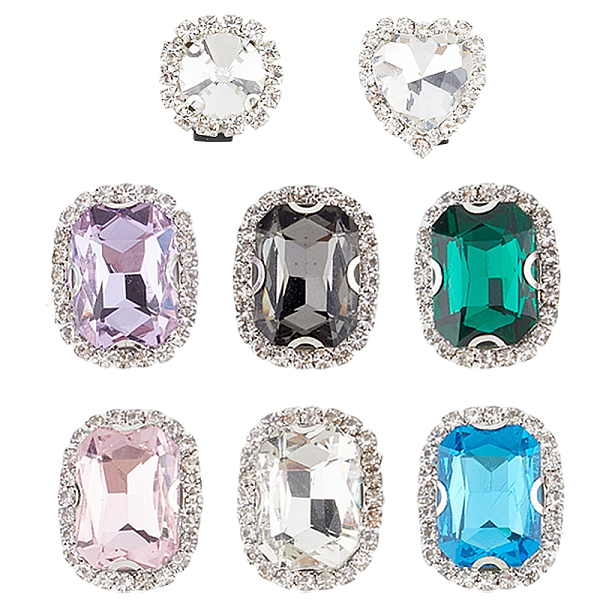 8Pcs 8 Styles Iron Glass Shoe Buckle Clips