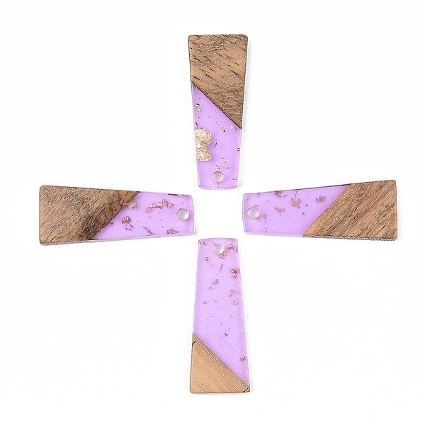 

PandaHall Transparent Resin & Walnut Wood Pendants, with Gold Foil, Trapezoid, Lilac, 30x12x3mm, Hole: 2mm Resin+Wood Trapezoid Purple