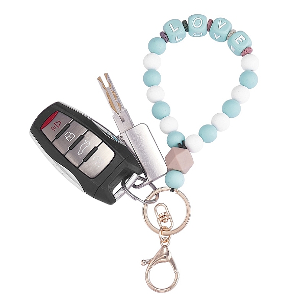 

PandaHall Silicone Round Beaded Keychain Wristlet, Letter Love Natural Lava Rock Beads Keychain, with Alloy Keychain Clasps Finding, Medium...