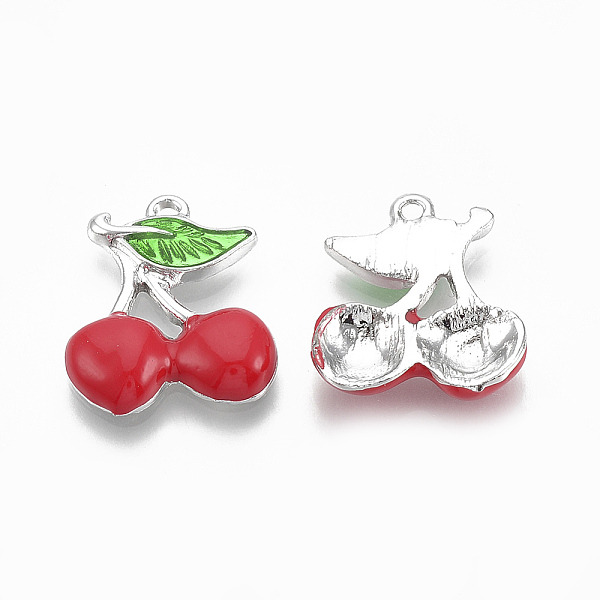 

PandaHall Alloy Pendants, with Enamel, Cherry, Platinum, 19.5x17x3.5mm, Hole: 1mm Alloy Fruit