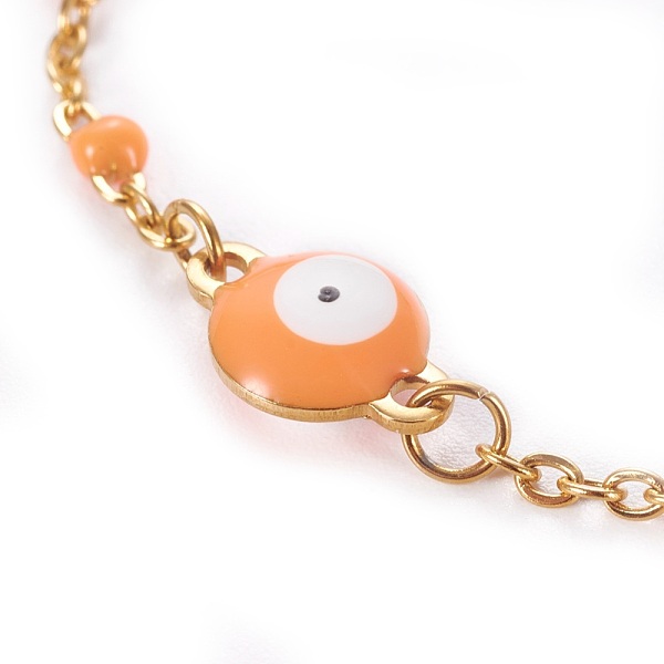 

PandaHall 304 Stainless Steel Enamel Cable Link Chain Bracelets, with Lobster Claw Clasps, Evil Eye, Golden, Orange, 6-3/4 inch~6-7/8 inch...