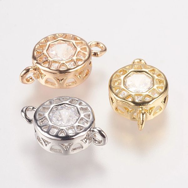 

PandaHall Brass Glass Rhinestone Links connectors, Flat Round, Crystal, Mixed Color, 14x9x4mm, Hole: 1mm Glass Flat Round Clear