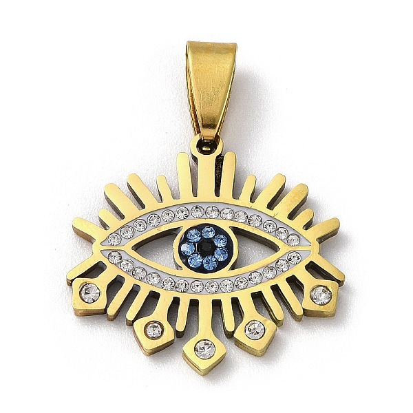 

PandaHall 201 Stainless Steel Pendants, with Rhinestone, Eye Charm, Golden, 22.5x24.5x3mm, Hole: 9x4.5mm Stainless Steel+Rhinestone Eye..., Multicolor