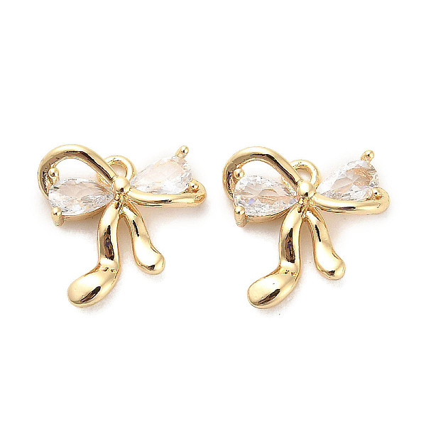 

PandaHall Brass Glass Charms, Bowknot, Real 18K Gold Plated, 12x12.5x4mm, Hole: 1.2mm Brass+Glass Bowknot Clear