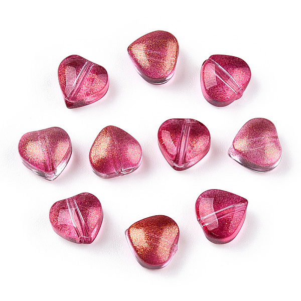 

PandaHall Transparent Spray Painted Glass Beads, with Glitter Powder, Heart, Crimson, 6x6x4mm, Hole: 0.7mm Glass Heart Pink