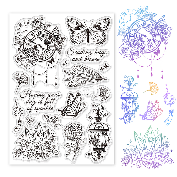 

PandaHall PVC Plastic Stamps, for DIY Scrapbooking, Photo Album Decorative, Cards Making, Stamp Sheets, Butterfly Pattern, 16x11x0.3cm...