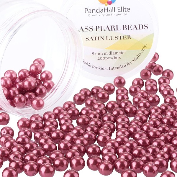 

PandaHall Pearlized Glass Pearl Round Beads, Dyed, Dark Red, 8mm, Hole: 0.7~1.1mm, about 200pcs/box Glass Round Red